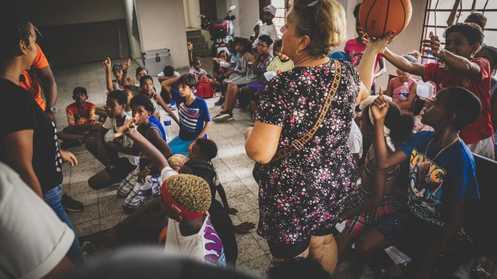 Children participating in a local church sports outreach in Cuba.