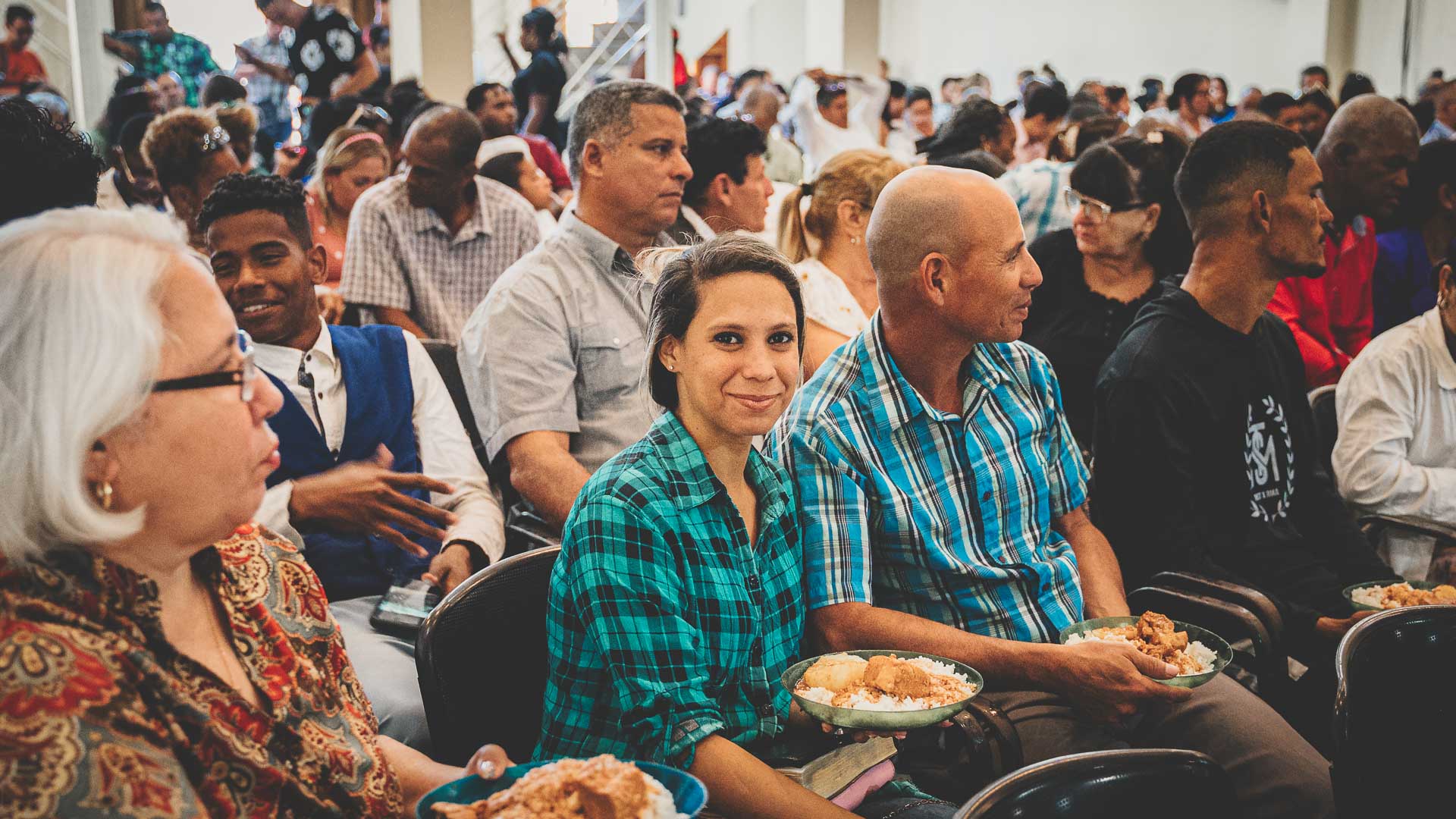 Church leaders sharing lunch during a leadership networking event in Cuba.
