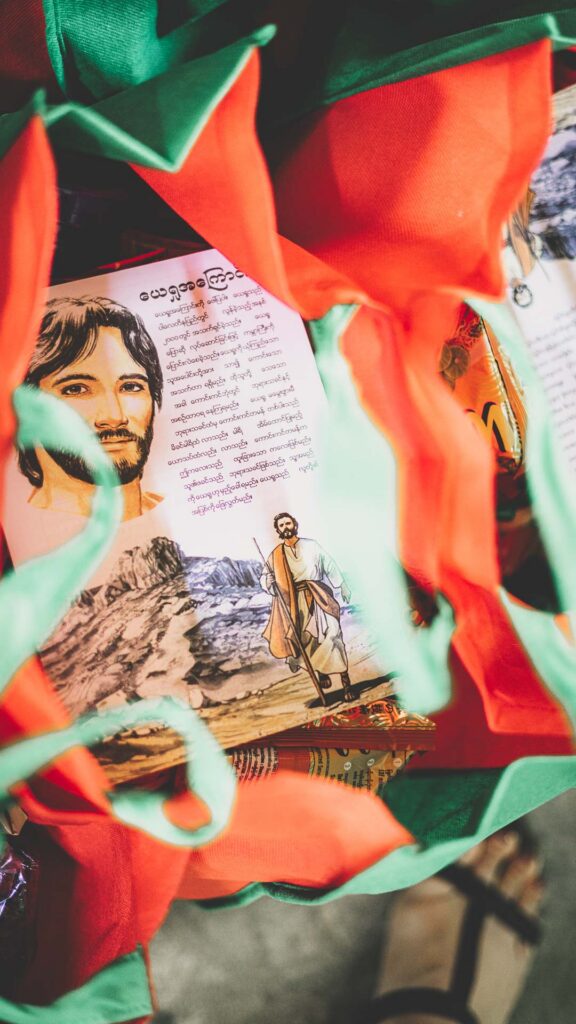 Burmese-language story of Jesus included in a Compassion outreach bag in Myanmar.